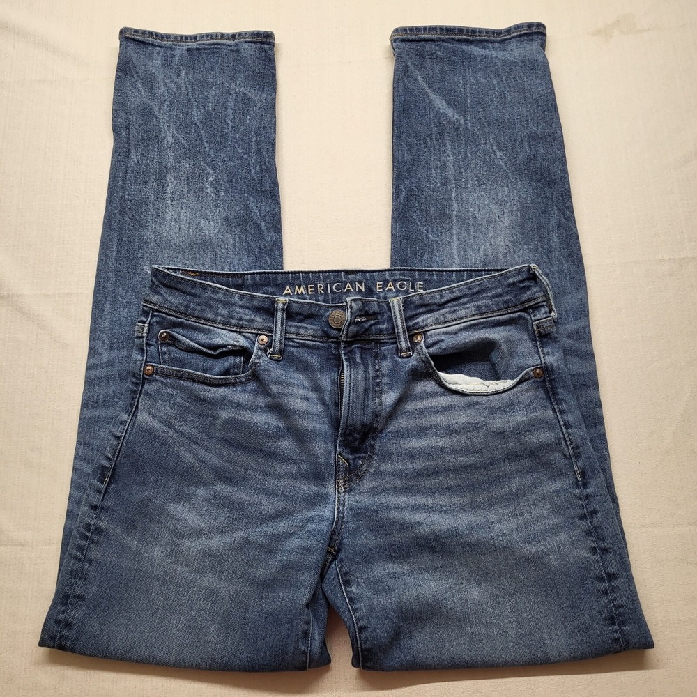American Eagle Airflex Plus Jeans 31/32 Straight Stretch Comfort Whisker Fade
